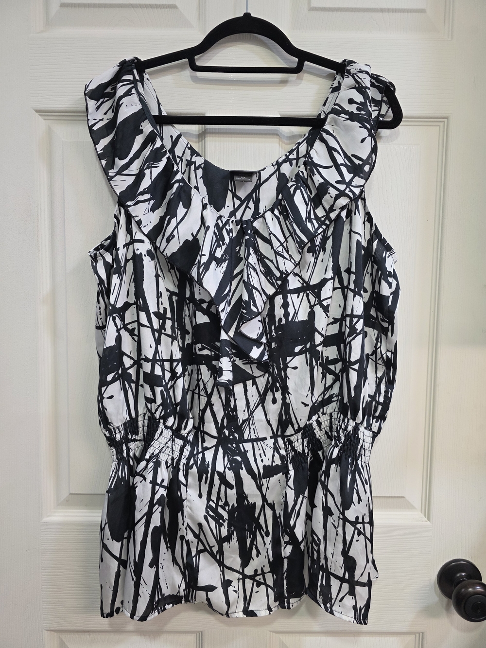 Black and White Ruffle Dressy Tank Top Blouse